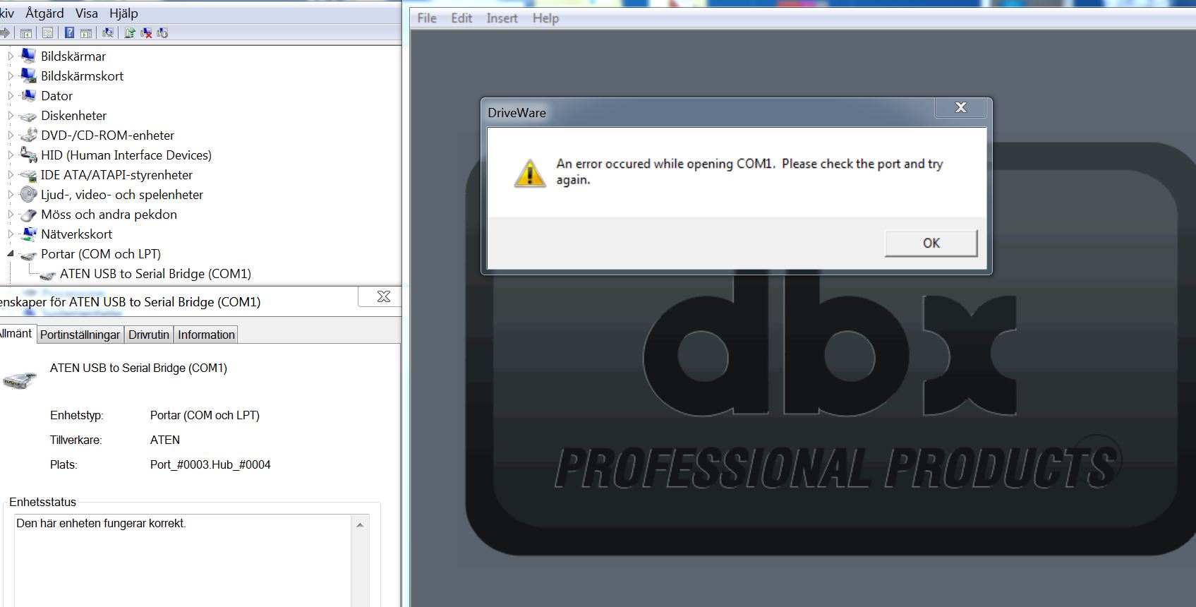 Bild 4) Aten USB-RS232 Driverack dbx 482 error mot Com1.JPG